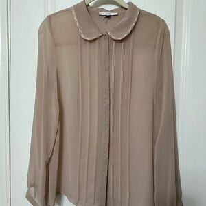 Sheer Button Up Blouse with Peter Pan Collar